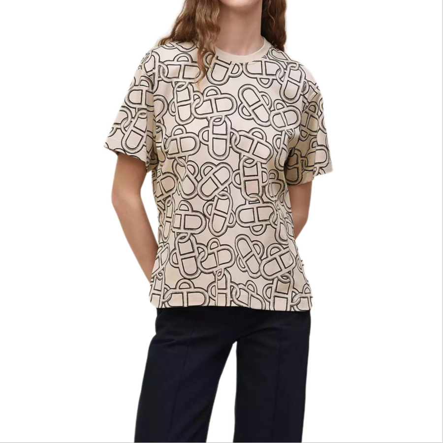 HERMES T Shirts Women's Istria Stone Beige Crew Neck Moderate