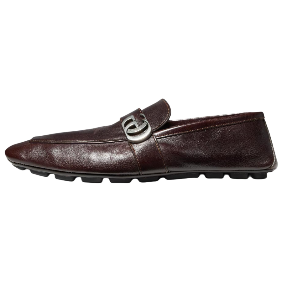 GUCCI Double G Casual Leather Shoes Men's Low Top Dark Brown