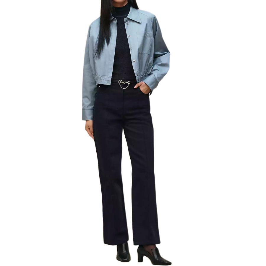 HERMES Jackets Women's Adriatic Sea Blue Turndown Pointed Collar Moderate Other