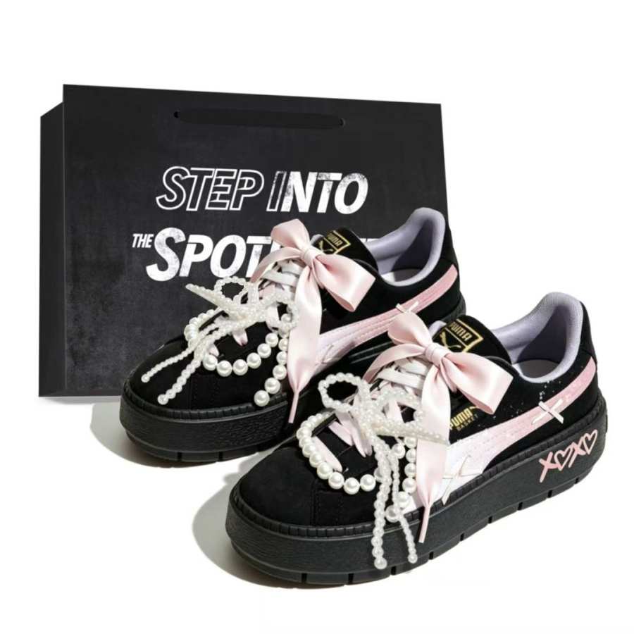 PUMA Platform Trace Skateboard Shoes Women's Low Top Black Pink