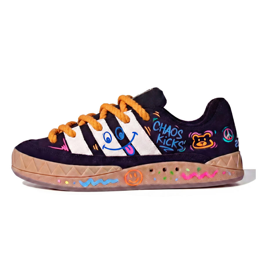 Adidas Adidas Adimatic Skateboard Shoes Unisex Low Top Black & White & Multicolor Graffiti