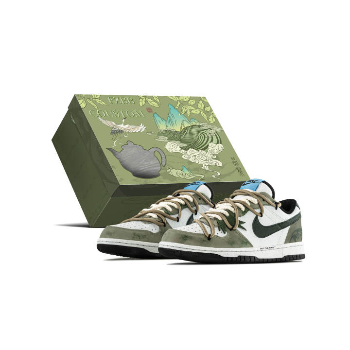 Nike Nike Big Bamboo Forest, Chinese Style Box Abrasion Resistant Low top Skateboard Shoes Men's White Green