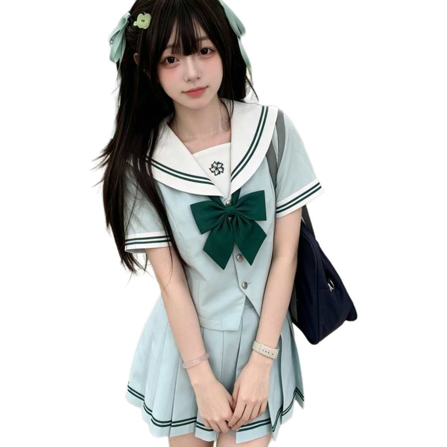 VENICEW Two Piece Skirt Sets Women's Navy Collar Thin Short Skirt