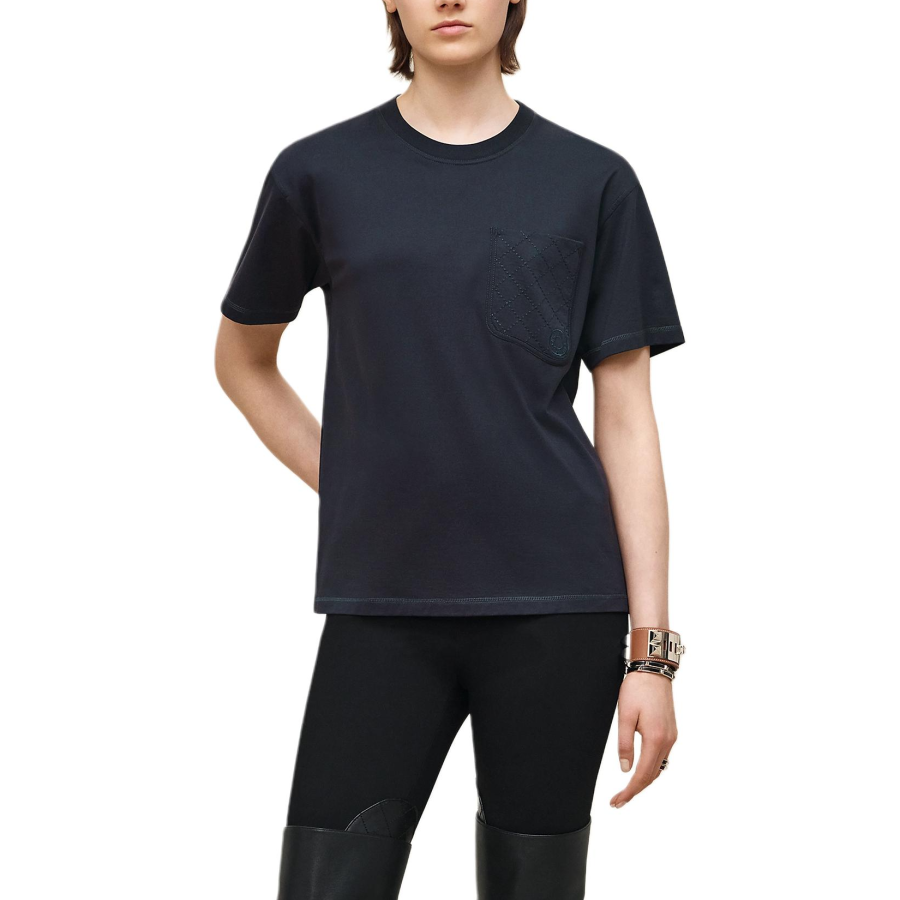 HERMES T Shirts Women's Black Blue Crew Neck Moderate