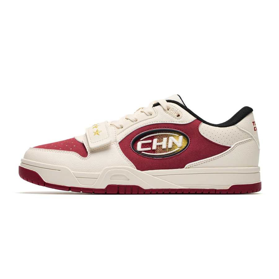 ANTA STG Skateboard Shoes Men's Low Top Fish Belly White/Crimson Total Crimson