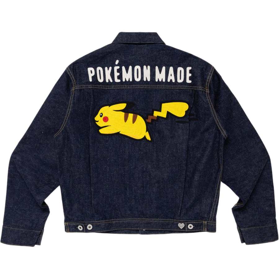 HUMAN MADE X Pokemon Pokémon Collaboration Denim Jackets Unisex Indigo Lapel Moderate Straight Fit