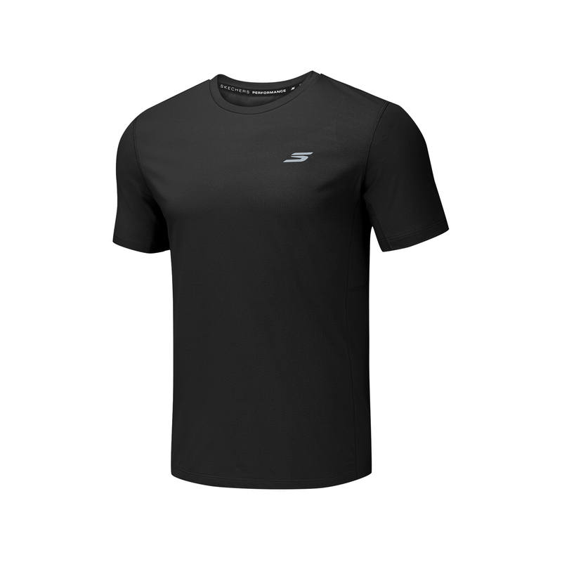 Skechers T Shirts Men's Carbon Black 0018 Crew Neck Moderate Straight Fit
