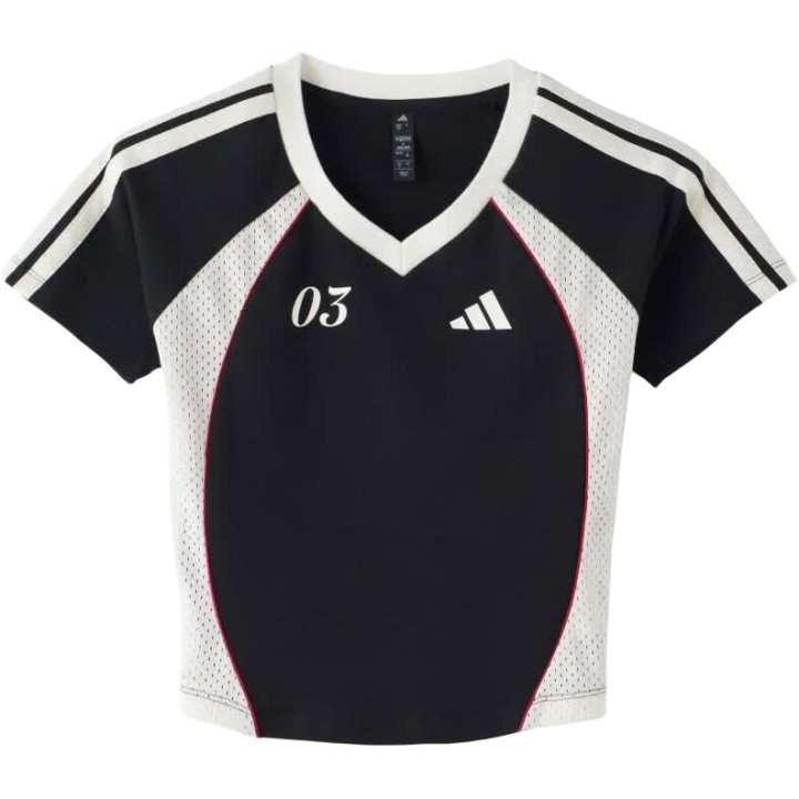Adidas Adidas T Shirts Women's Black White V Neck Moderate