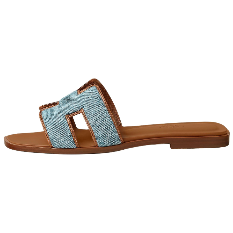 HERMES HERMES Slide Slippers Women's Light Blue & Natural