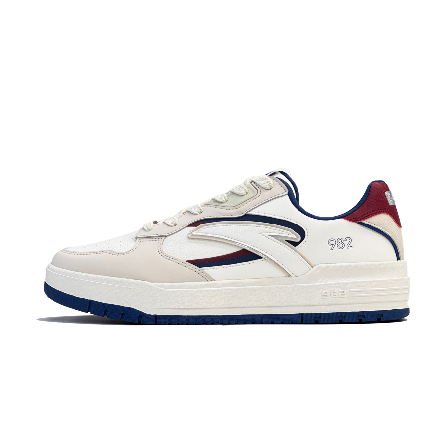 ANTA Life Collection Skateboard Shoes Men's Low Top Ivory White/Mud Gray/Crimson Red
