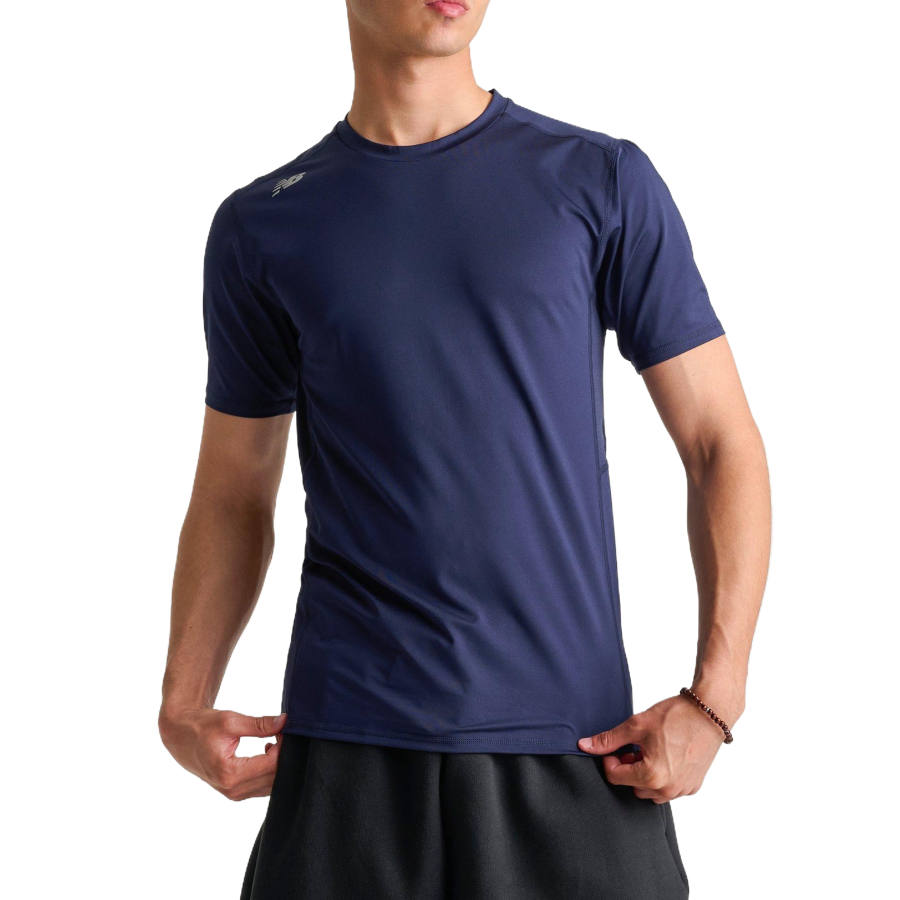 New Balance New Balance NB Pace T Shirts Men's Marine Blue Crew Neck Moderate Straight Fit