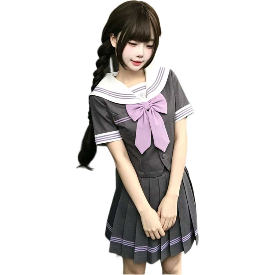 VENICEW Two Piece Skirt Sets Women's Navy Collar Thin Short Skirt