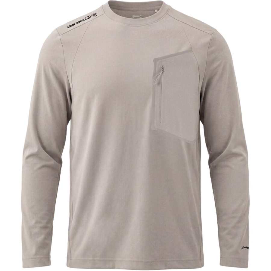 Li-Ning Li Ning T Shirts Men's Cooking Smoke Gray Crew Neck Moderate Straight Fit