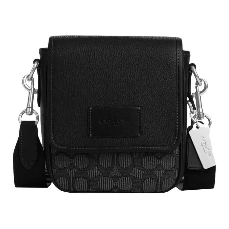 COACH Cow Leather With Textile Shoulder Bag, Crossbody Bag Small Men's Black