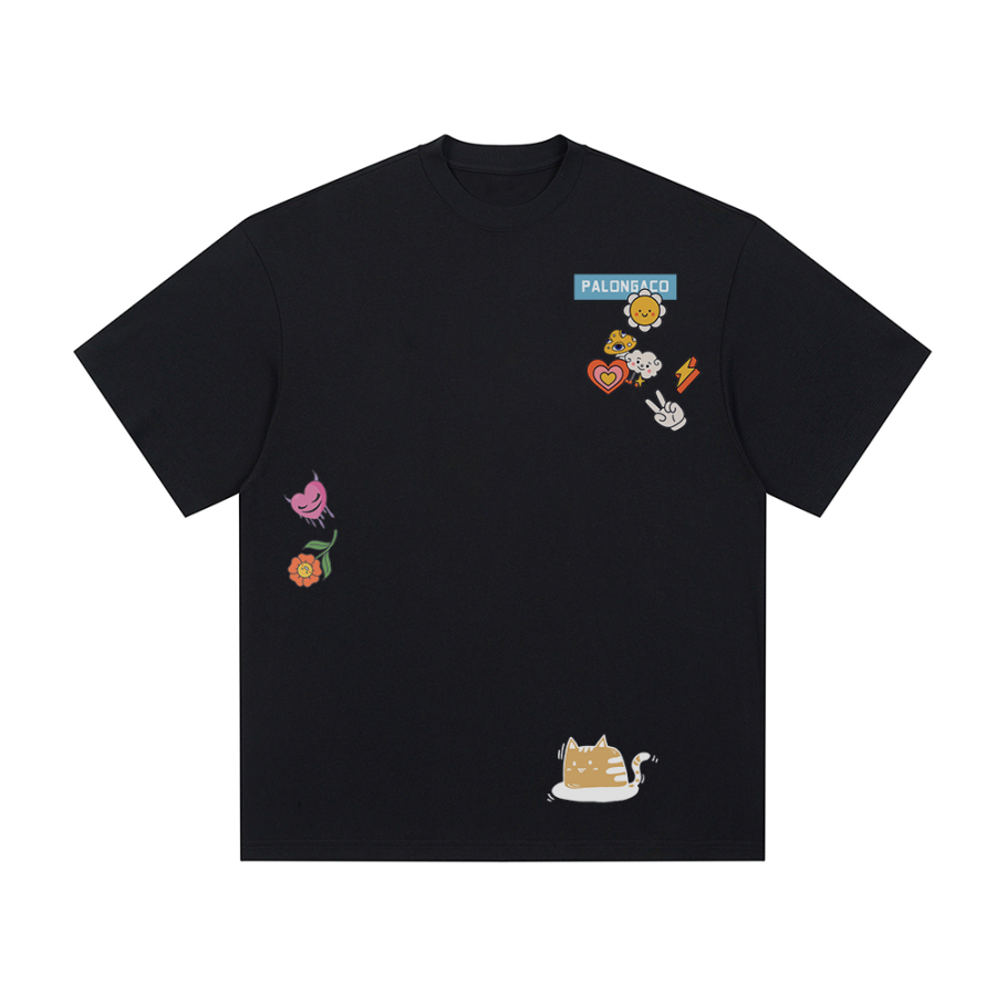 PAL ONGACO T Shirts Unisex Black Crew Neck Moderate Straight Fit