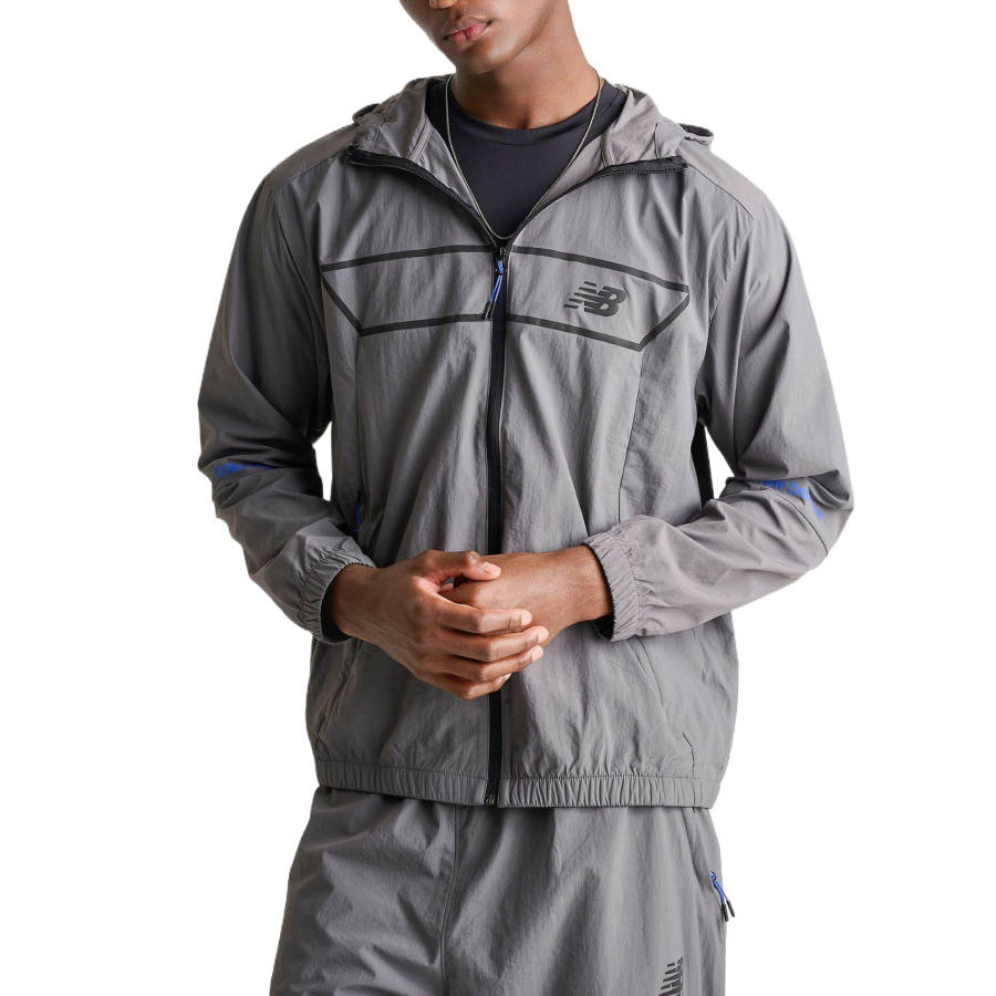 New Balance New Balance Jackets Men's Gray/Black Hooded Non Detachable Moderate Straight Fit