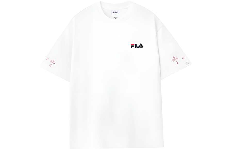 FILA T Shirts Unisex White Pink Diamond Crew Neck Moderate
