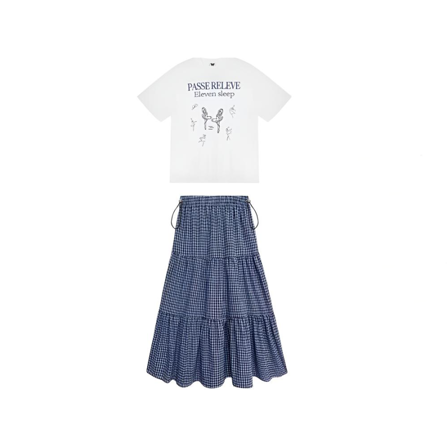 CPAURA Two Piece Skirt Sets Women's Crew Neck Moderate Long Skirt