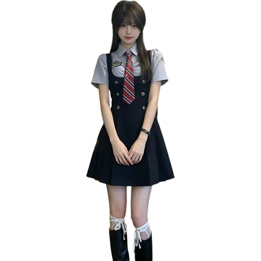 VENICEW Two Piece Skirt Sets Women's Lapel Moderate Short Skirt