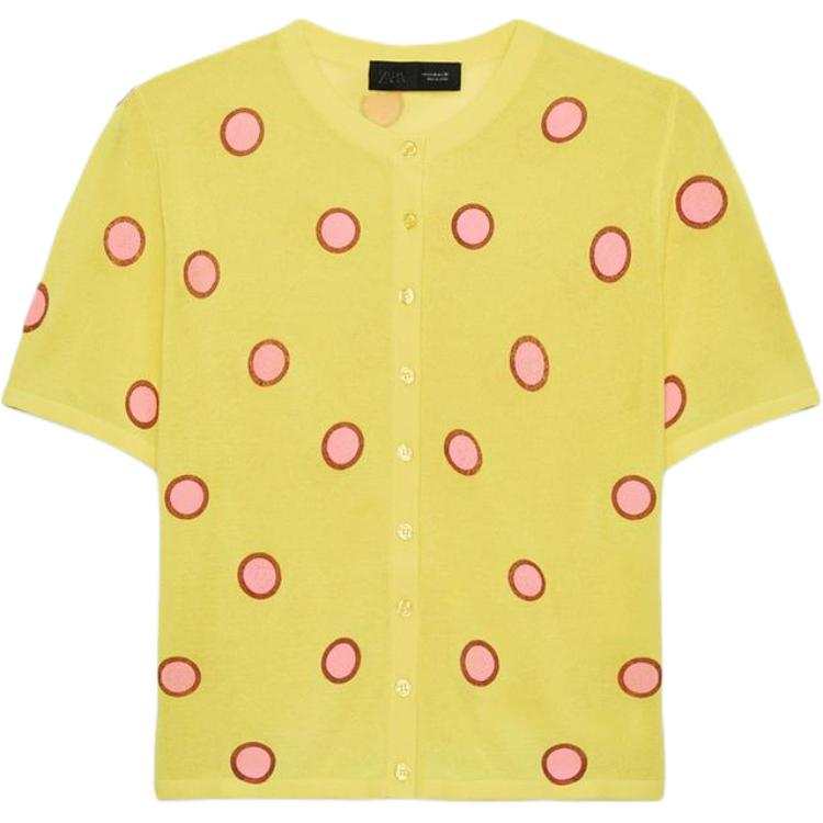 ZARA Knitwear Women's Yellow Crew Neck Moderate