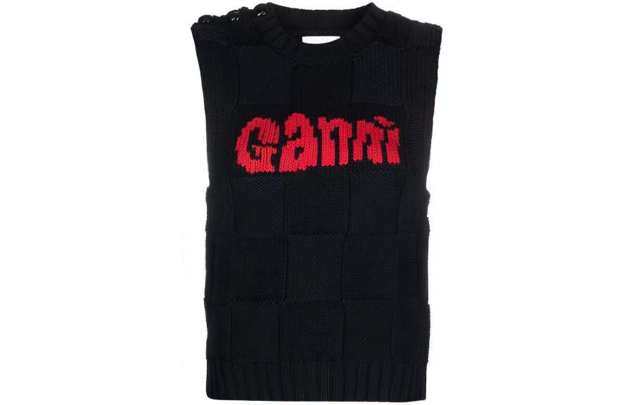 GANNI Cotton Rope Knit Vest 'Black'