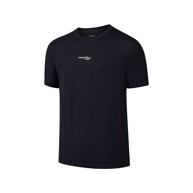 Saucony Running T Shirts Men's Jet Black Crew Neck Thin