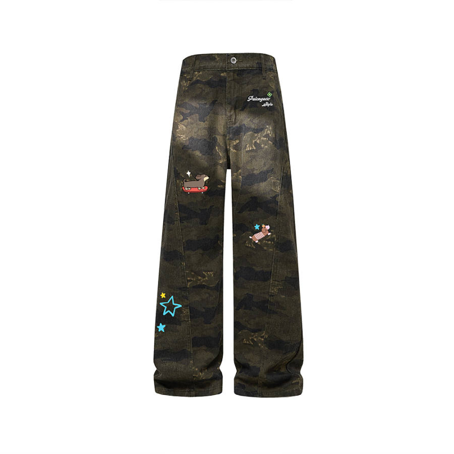 PAL ONGACO Jeans Unisex Camouflage Moderate Straight Fit Pants