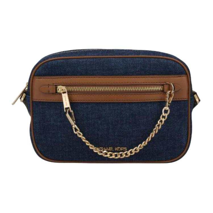MICHAEL KORS Denim With Leather Crossbody Bag, Shoulder Bag Women's Brown & Blue