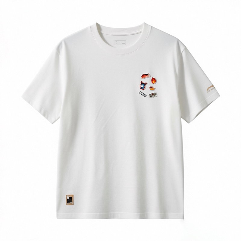 Li-Ning Li Ning China Culture Collection T Shirts Men's Ivory Crew Neck Moderate Straight Fit