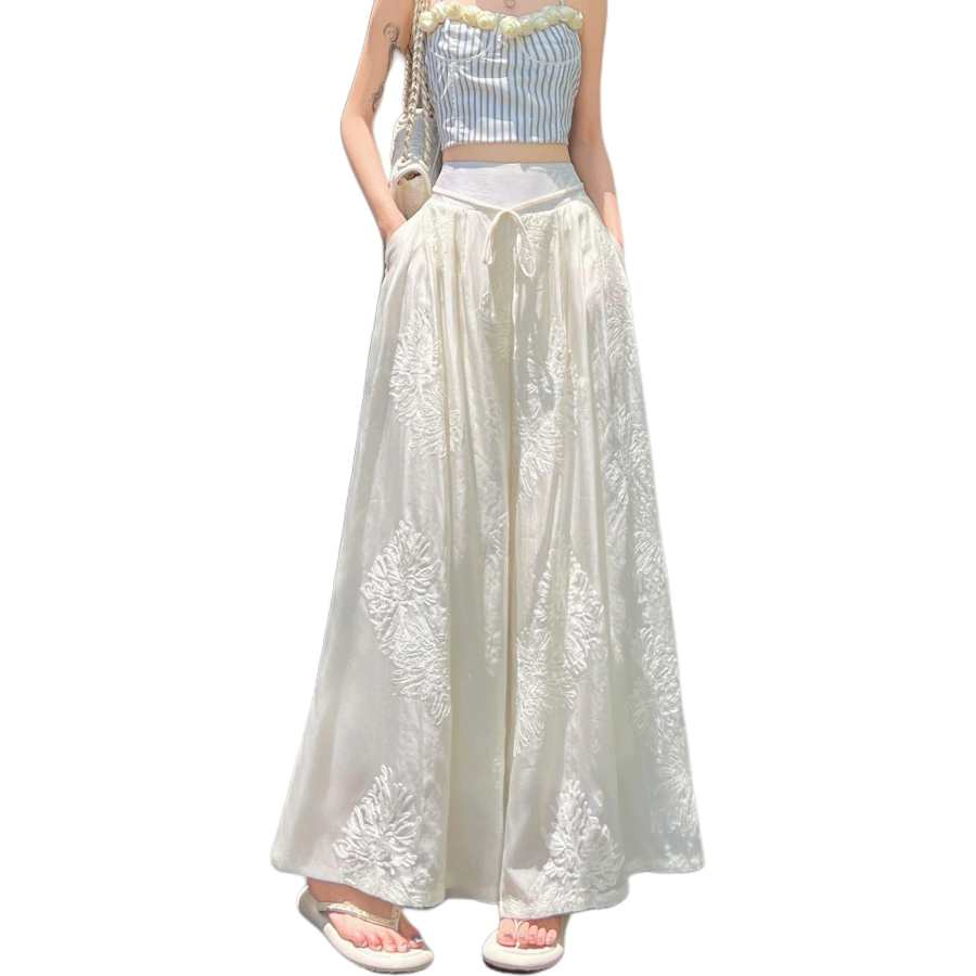 VENICEW Casual Pants Women's White Thin Wide Leg Pants