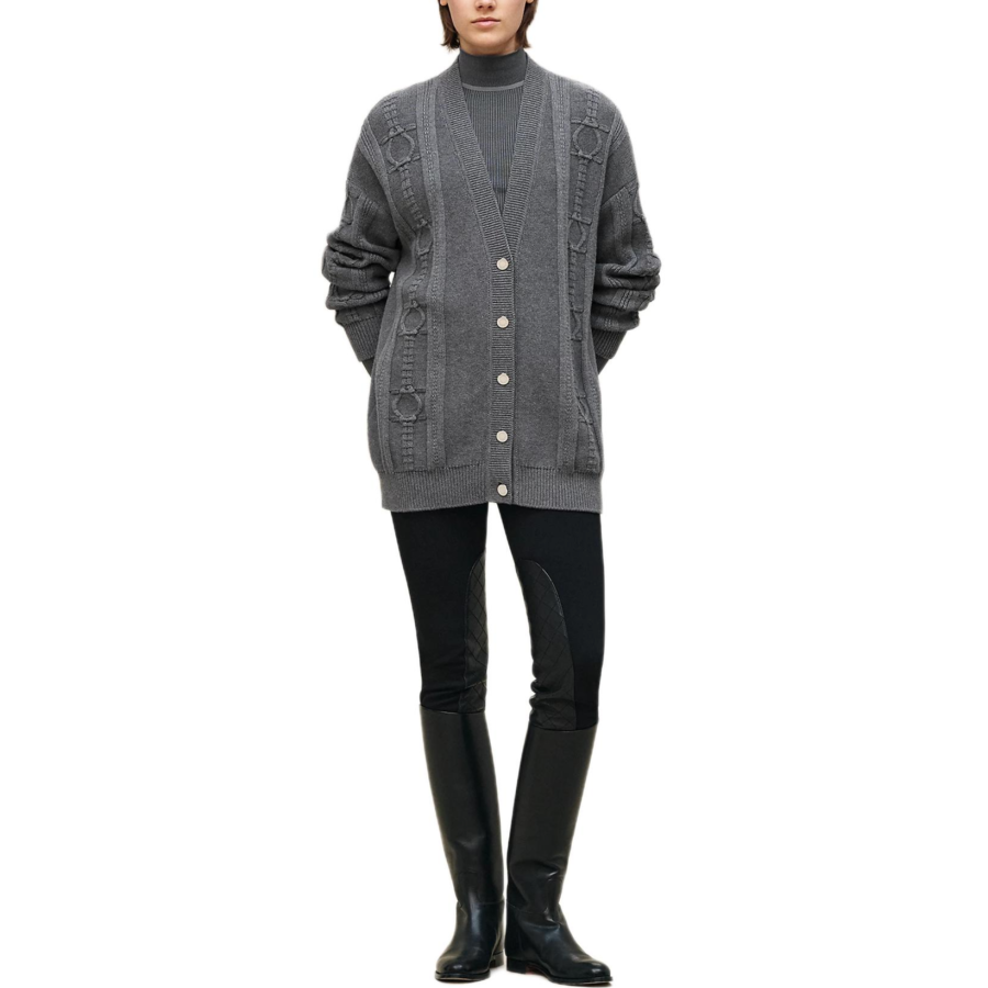 HERMES HERMES Sweaters Women's Ash Gray V Neck Moderate Other