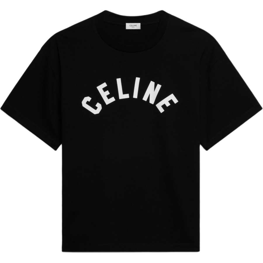CELINE T Shirts Men's Black Crew Neck Moderate Straight Fit