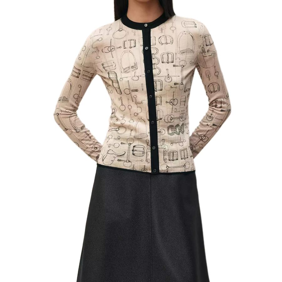HERMES Cashmere Sweaters Women's Istria Stone Beige Crew Neck Moderate Other