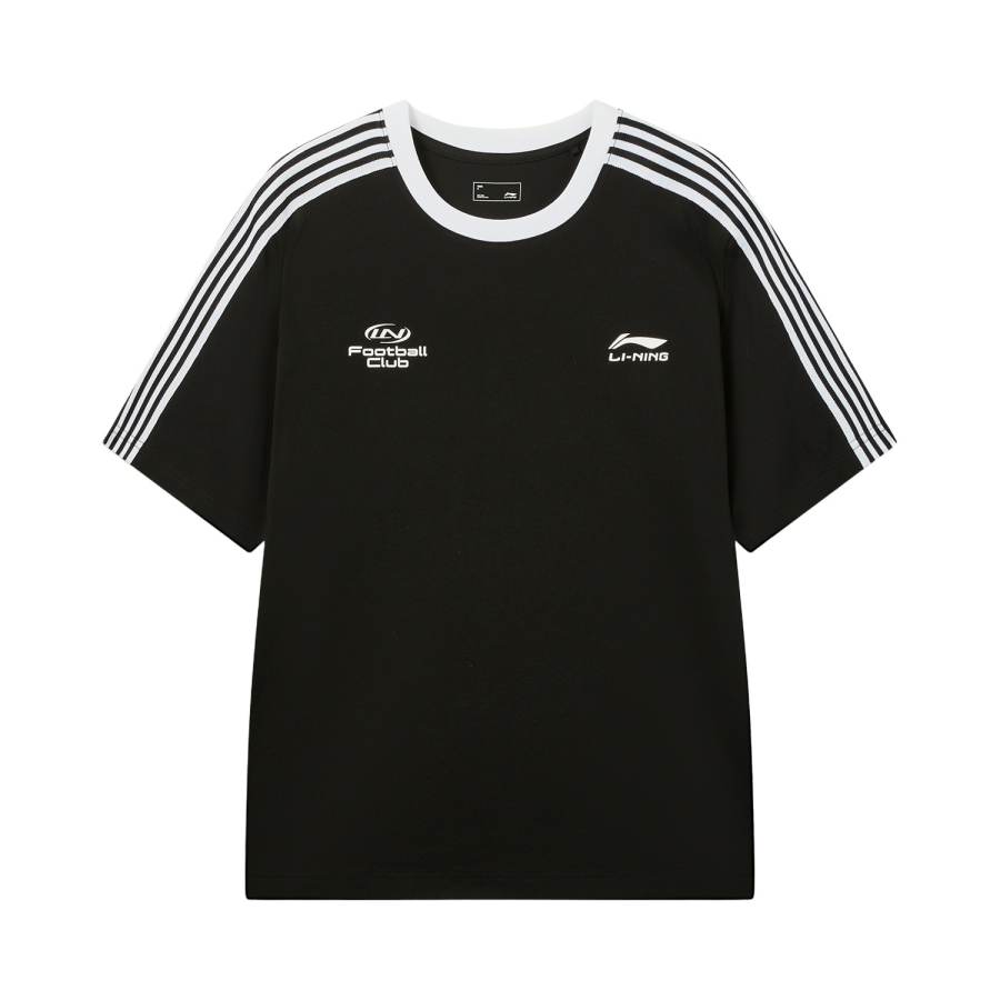 Li-Ning Li Ning T Shirts Unisex Black/White Crew Neck Moderate