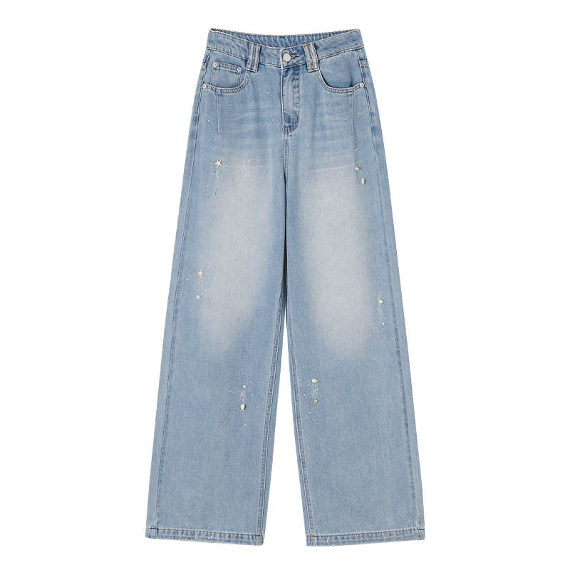 XIANGYING Jeans Women's Denim Blue Moderate Straight Fit Pants