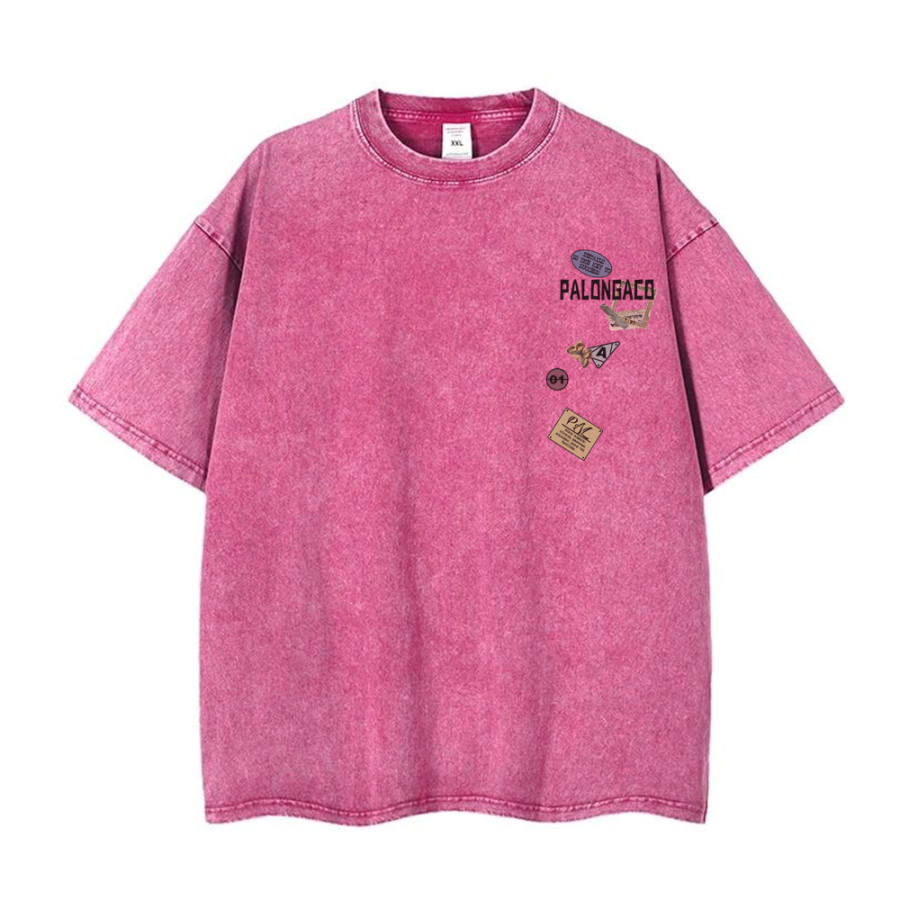 PAL ONGACO T Shirts Unisex Rose Red Crew Neck Moderate Straight Fit