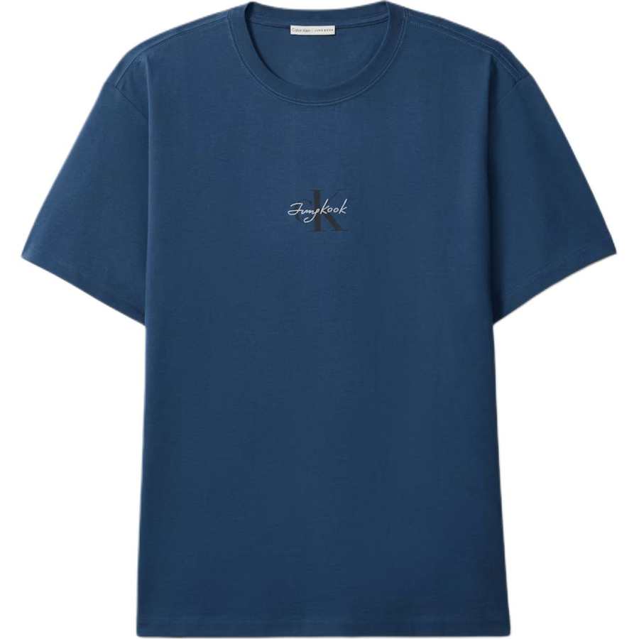 Calvin Klein Jung Kook Collaboration T Shirts Men's Navy Blue Crew Neck Moderate