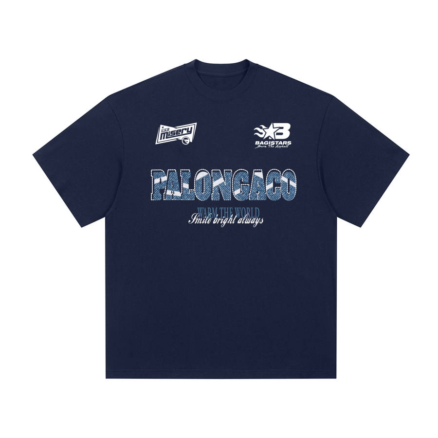 PAL ONGACO T Shirts Unisex Navy Blue Crew Neck Moderate