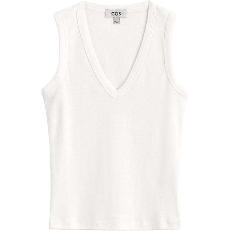 COS Tank Tops Women's White V Neck Moderate Straight Fit