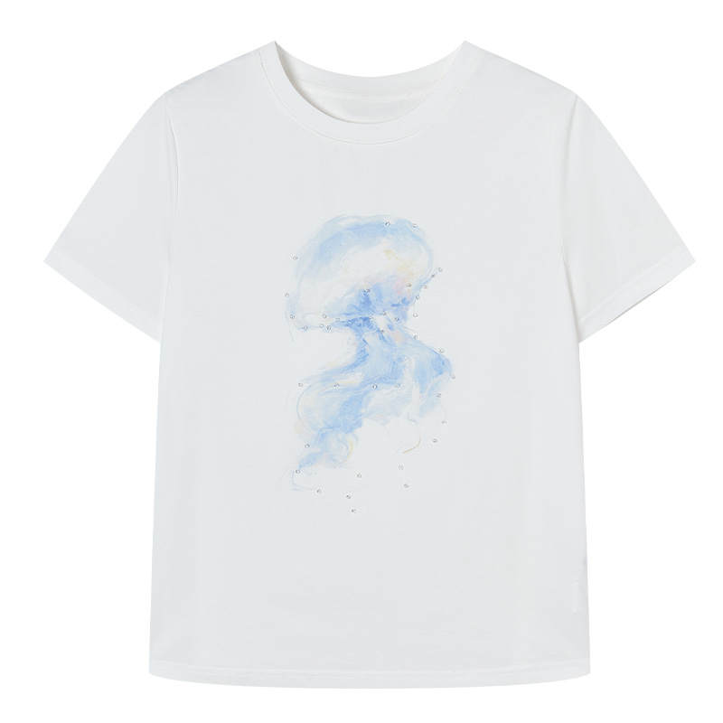XIANGYING T Shirts Women's White Crew Neck Moderate