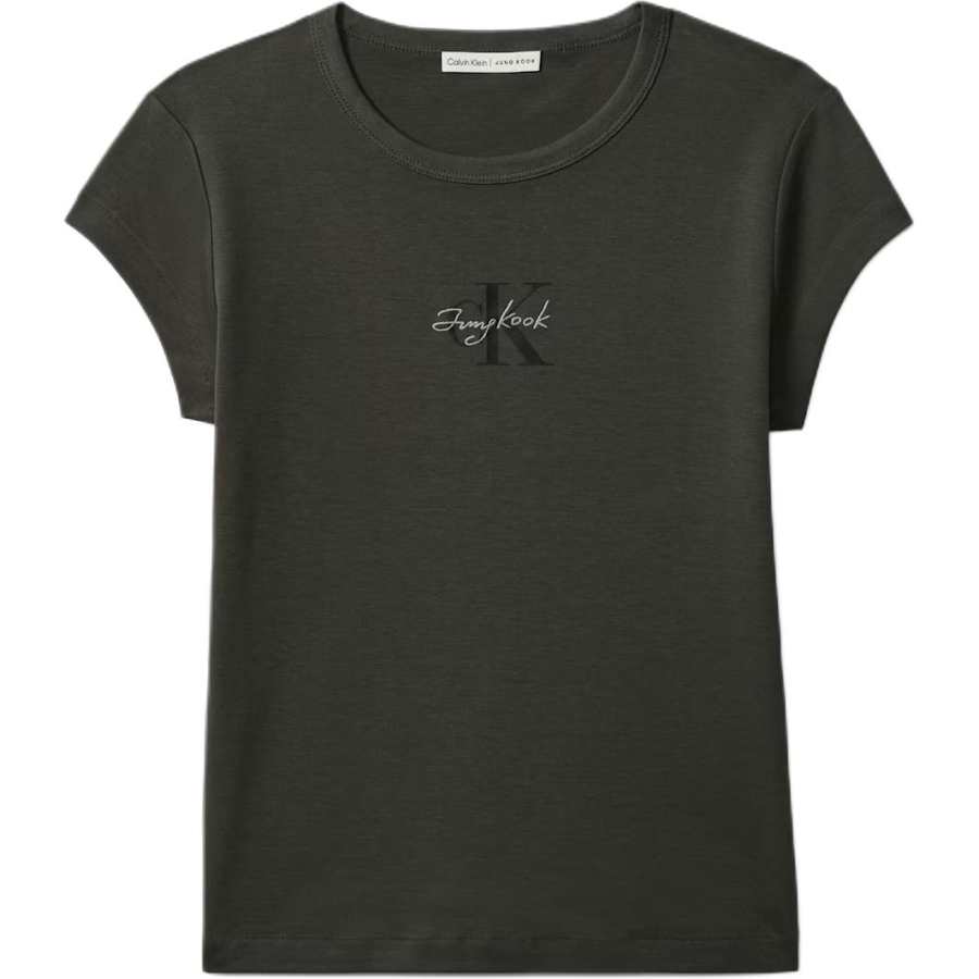 Calvin Klein Jung Kook Collaboration T Shirts Women's Green Crew Neck Moderate