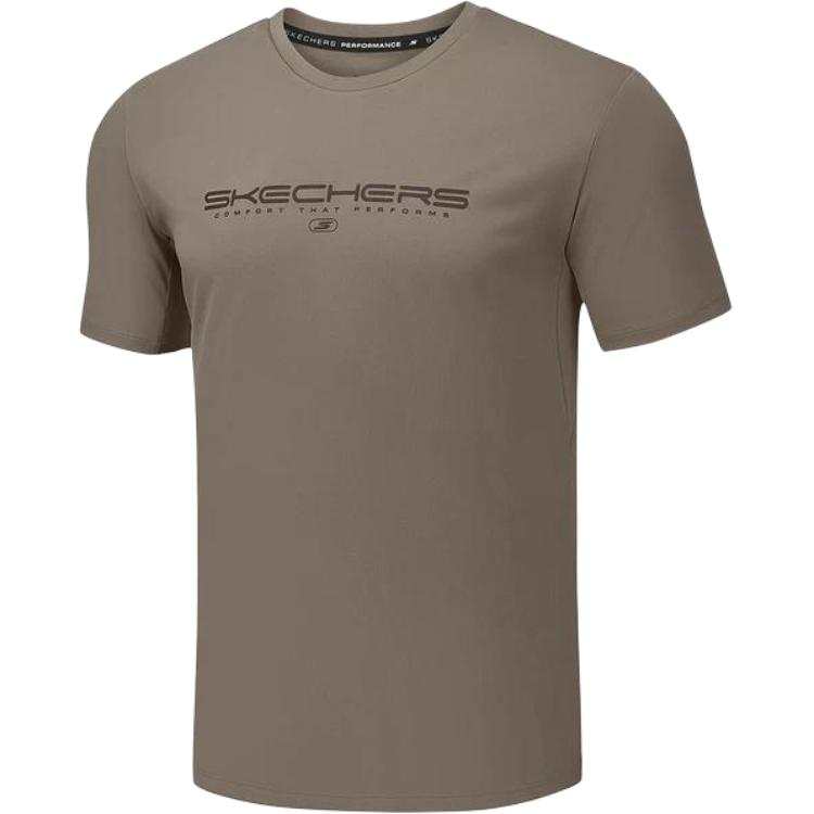 Skechers T Shirts Men's Khaki Crew Neck Moderate Straight Fit