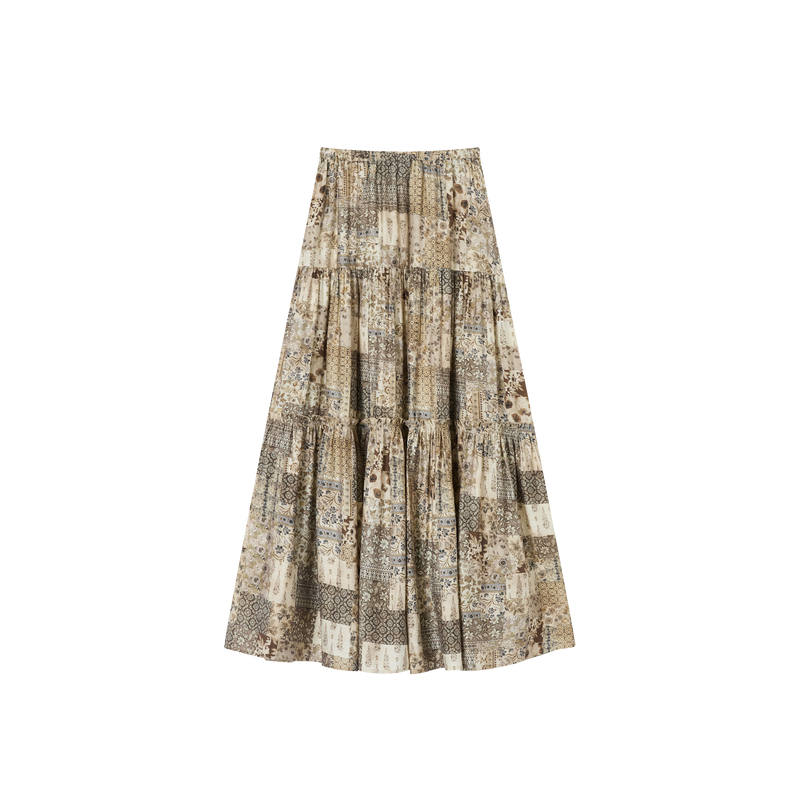 XIANGYING Casual Long Skirts Women's Coffee Thin Long Skirt