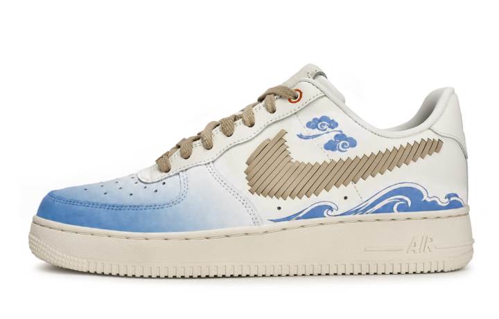 Nike Nike Air Force 1 Skateboard Shoes Men's Low Top Beige/Blue