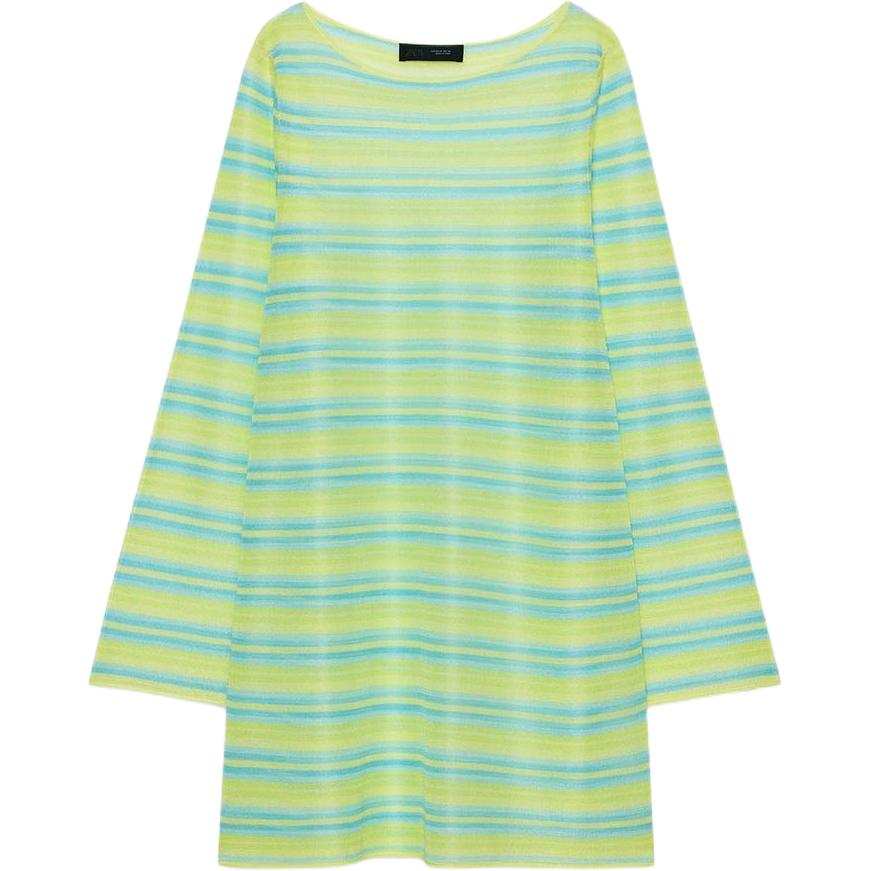 ZARA Long Sleeved Dresses Women's Green Crew Neck Moderate