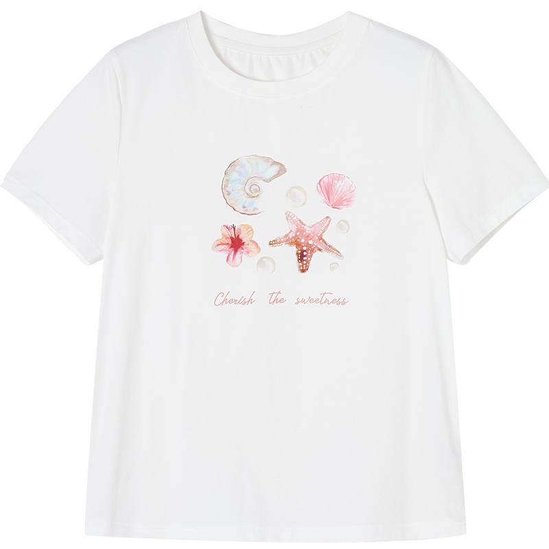 XIANGYING T Shirts Women's White Crew Neck Moderate