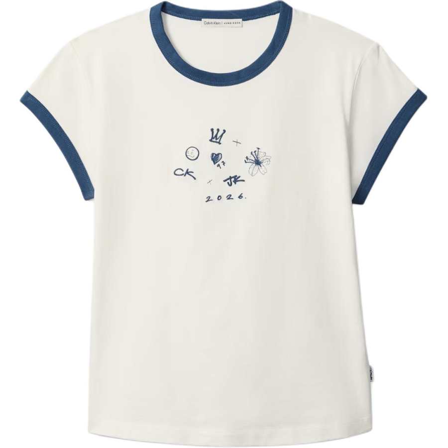 Calvin Klein Jung Kook Collaboration T Shirts Women's Ecru Crew Neck Moderate