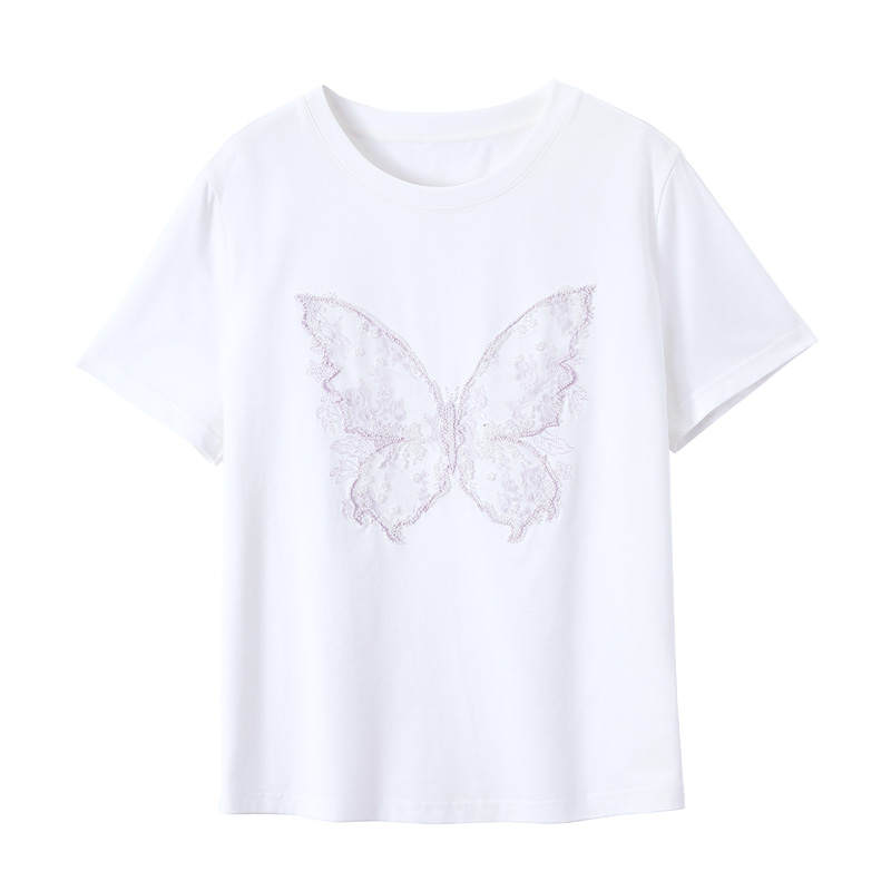 XIANGYING T Shirts Women's White Crew Neck Moderate