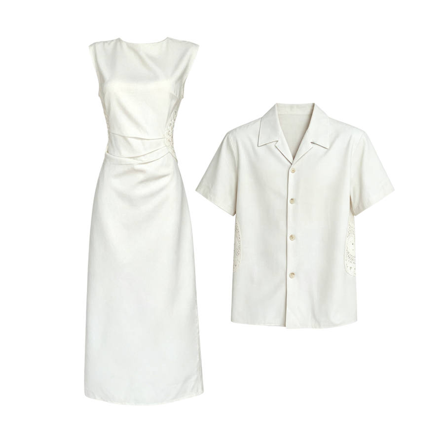 TUSHIFEI Couple Sets Women's Polo Collar Moderate Long Skirt