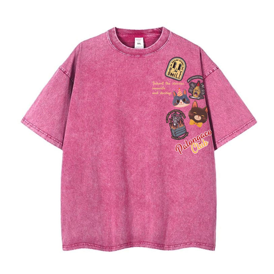 PAL ONGACO T Shirts Unisex Rose Red Crew Neck Moderate Straight Fit